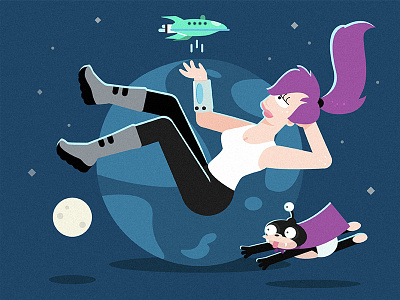 Futurama art cartoon design digital futurama illustration moon ship space stars vector