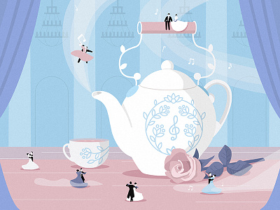 The musical kettle art dance dancers design illustration kettle music notes pink rose vector