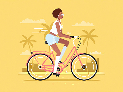 A walk on the bike beach bicycle bike character design flat girl illustration summer vector woman