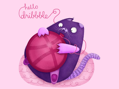 Hello Dribbble! balloon cat illustration mascot