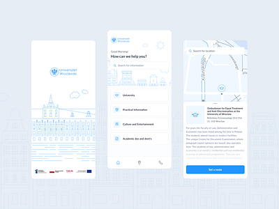 University of Wrocław mobile app branding clean design design education illustration map minimalistic simple ui university ux