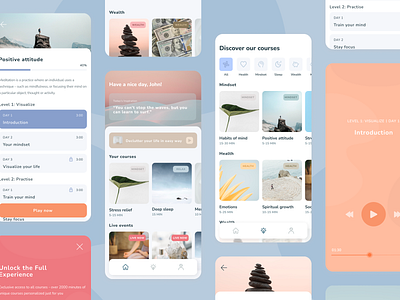 The Mindfulness App clean design design figma health meditation mindfulness minimalistic mobile ui ux uxuidesign wealth