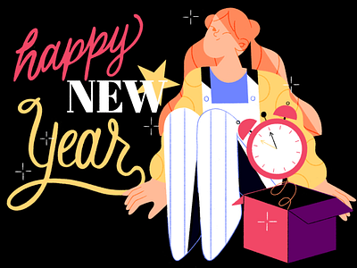 Happy New Year ⭐️ 2021 branding character clock design explainer video girl graphic holidays illustration new year people typogaphy ux vector winter xmas