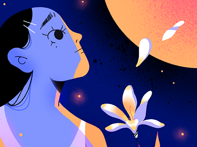 When time stopped 🌸 animation branding character design explainer flat flower girl graphic graphic design illustration love lviv moon night ukraine vector woman
