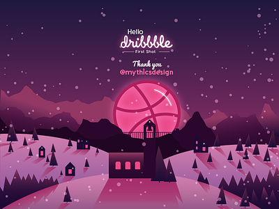 First Shot ball first shot hello dribbble illustration mountains snow snow fall