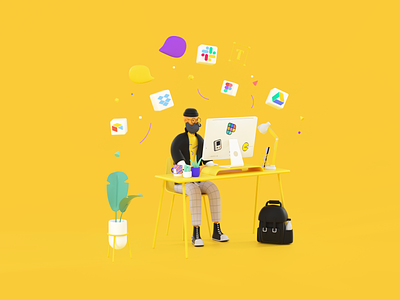 The hipster at his desk agency branding c4d character characterdesign colors coworking desk hipster illustration man octane worker workspace