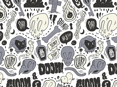 Doom And Gloom design drawing graphic illustration inkblot lowbrow pattern skull typography
