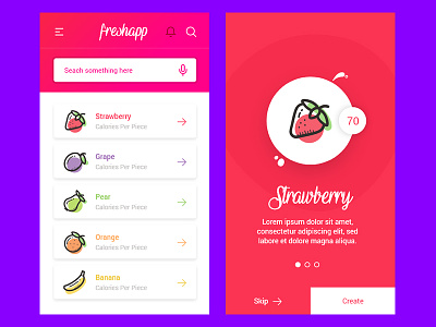 Fresh App - Freebie App Fruits and Vegetables Calories adobe xd app calories clean design dashboard freebie fruits grape pear sketch strawberry ui design