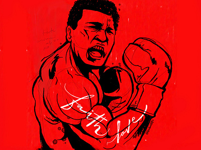 Tribute Artwork budiono tri illustration muhamad ali raw red and black sketch