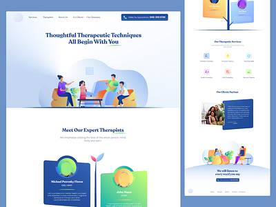 Landing page design for Therapy Service Provider colorful illustration landing page mental health therapy webpage