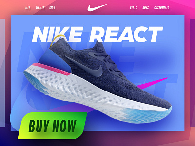 Nike React Product Design page Concept banner colorful free header hero landing nike product react shoes ui ux