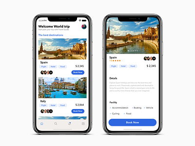 World Trip facilities hotel booking iphone 10 travelling ui ux