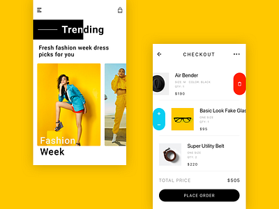 Fashion Product add to cart app branding chekout design ecommerce fashion ios minimal app placeorder ui ux yellow