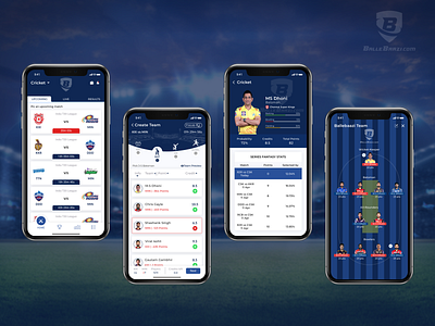 Ballebaazi App ballebaazi cricket dhoni fantasy cricket app ios minimal sports team preview ui