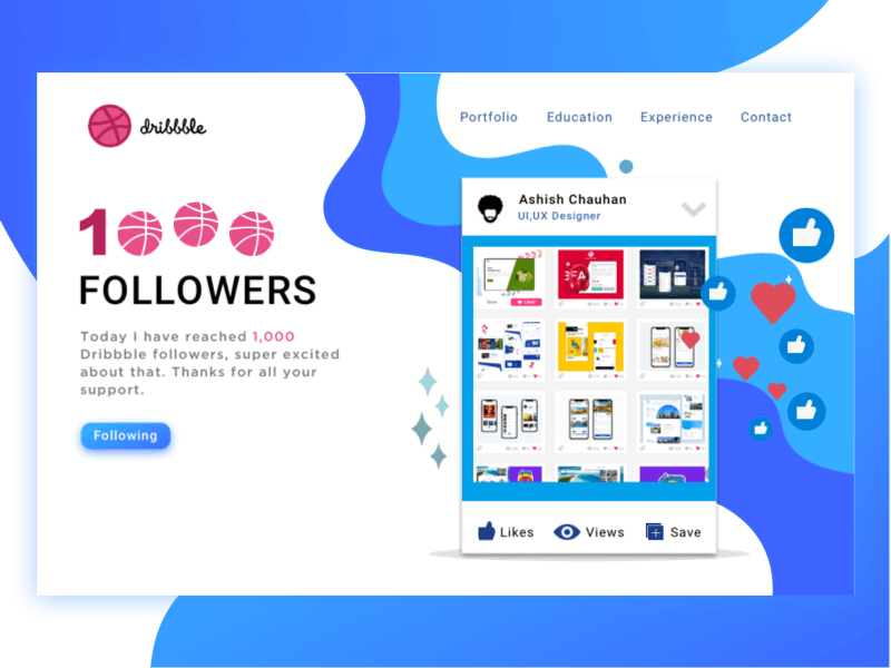 1000 Followers 1000 achive animation design dribbble follower following principle profile ui ux vector