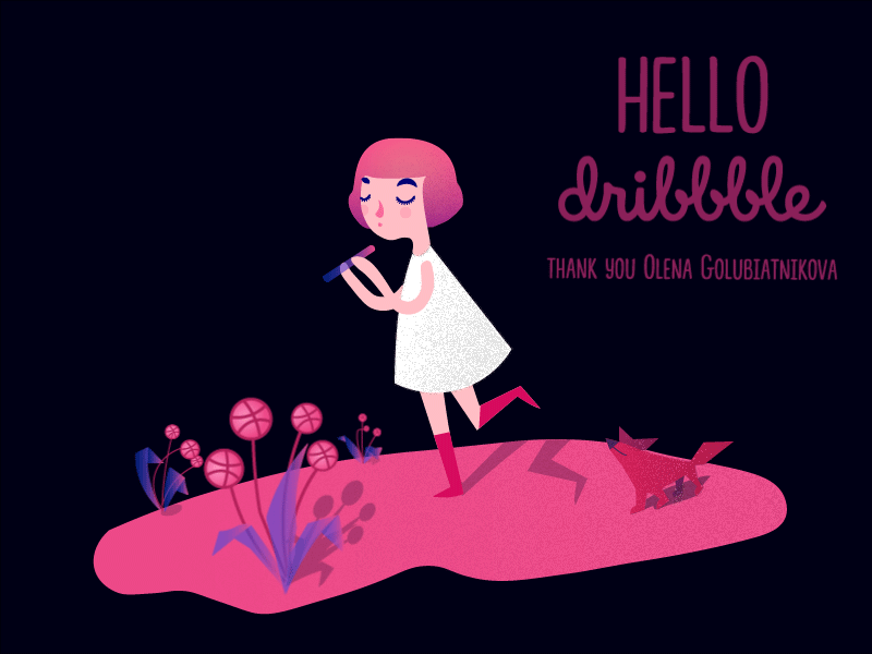 Hello Dribbble! animation character debut dog fairy tail gif girl pink