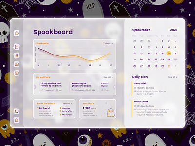 Spooky dashboard 2020 trend cute dashboard dashboard ui frosted glass halloween halloween design quirky spooktober spooky uidesign