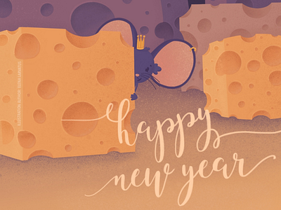 New year postcard cheese cute character illustration mouse new year postcard