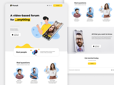 Landing page for Ask Pursuit mobile app answers chat forum illustration ios landing landing design mobile mobile app mobile app design mobile ui product design questions uiux ux video web