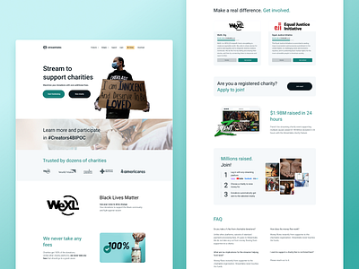 Charity landing page blm charity charity event design donate donation landing landingpage logo product design stream streaming ui ux ux design web