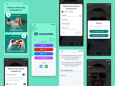 IRL Streaming mobile app / onboarding / warnings / themes alert branding day mode illustration light mode login logo mobile app notification onboarding popup portrait product design steps stream streaming theme twitch warning youtube