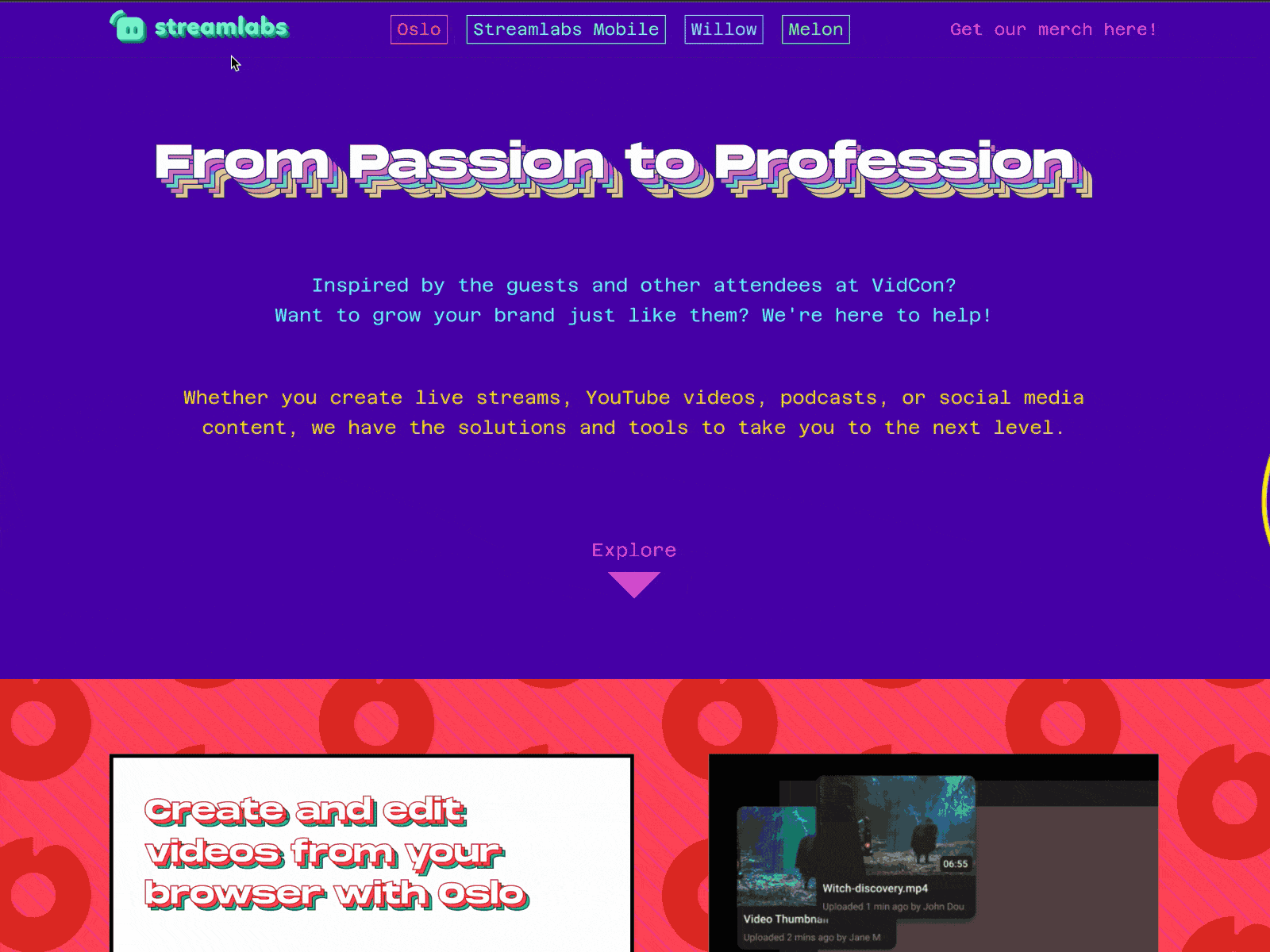 90's styled landing page for Vidcon conference promo