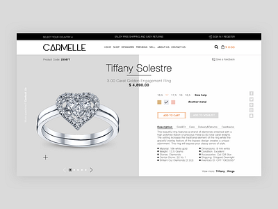 Product page for jewelry shop