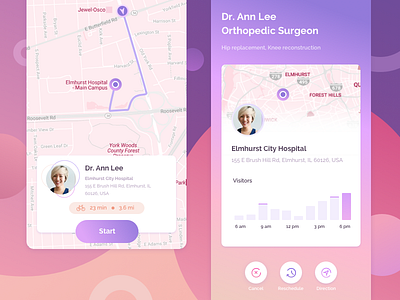 Scheduling and navigation to doctor`s appointment app concept app booking design doctor healthcare illustration ios medical mobile app navigation navigation design product design scheduling ui ux