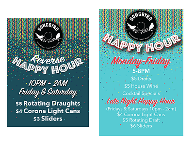 Songbyrd Happy Hour happy hour menu music poster venue