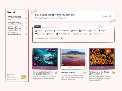 Travel Bucket List Website - Sketch Design