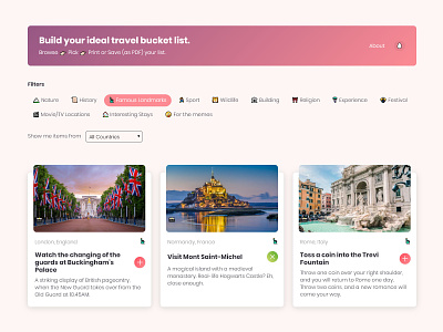 Travel Bucket List Website   Flat Design