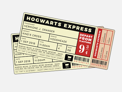 Hogwarts Express Ticket flat design harry potter ticket