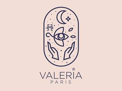 Valeria Paris | Badge Logo badge bohemian brand brand identity emblem fashion hippy icon lineart logo logomark mark mystical nature spiritual symbol typography yoga