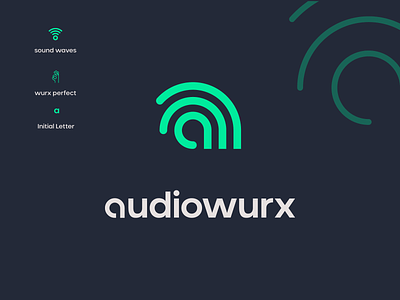 Audiowurx audio engineering brand brand identity creative entertainment futuristic icon lineart logo mark minimal mixing modern recording industry sound waves symbol typography works perfect