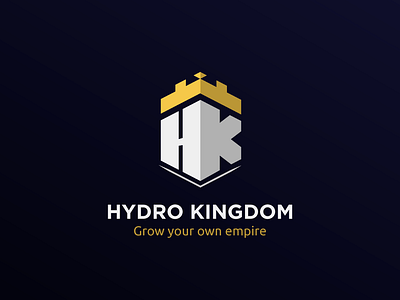 Hydro Kingdom brand castle crown hk icon isometric logo monogram perspective symbol typography