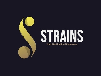 STRAINS brand cannabis dispensary gold icon leaf lettermark logo logomark mark s strains symbol typography