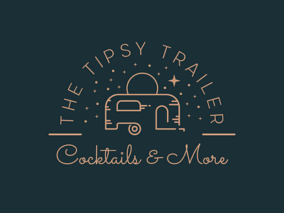 The Tipsy Trailer badge bar classy cocktail illustration lineart logo mark minimal symbol trailer typography