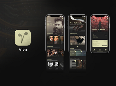 Viva - Classical Music App app classical concept dark dark ui digital digital design lessons mobile music music app pattern streaming uidesign uiux user interface userinterface ux ux design vivaldi