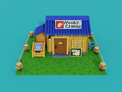 Voxel art of Nook's Cranny from New Horizons