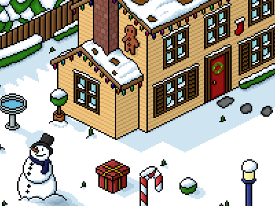 Pixel art Christmas scene. 3d art candy candy cane christmas gingerbread gingerbread man holiday house iso isometric isometry pixel pixel art pixelart pixels scene snowman