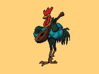 Pixel Art: Alan-a-Dale disney minstrel pixel illustration podcast art robin hood rooster