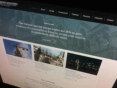 Website Homepage Design classy clean court design homepage law london private investigator responsive spook spy website