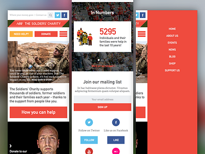 The Soldiers' Charity Mobile Design asksanik charity design homepage landing page layout mobile soldiers ui user interface ux web