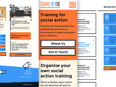 Turning the Tide Website Design accessible blue and yellow bright charity design flat hands up turning the tide web website