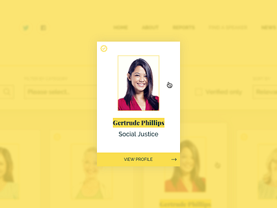 Profile archive listing ui design blue and yellow design charity design homepage justice profile ui ux web website women