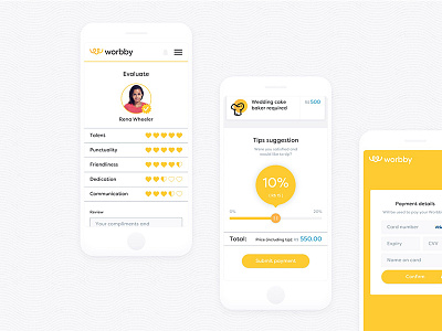 Worbby Web App UI Design - Evaluation and Payment app blue and yellow design mobile payment peer to peer ui ux web website worbby