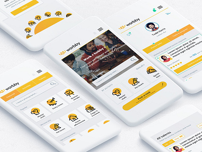 Worbby Mobile App UI - Client Side app blue and yellow design mobile mockup peer to peer ui ux web website worbby