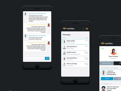 Worbby Web App UI Design - Communications app blue and yellow design chat mobile peer to peer ui ux web website worbby