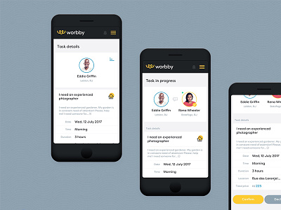 Worbby Web App UI Design - Task Flow app blue and yellow design chat mobile peer-to-peer ui ux web website worbby