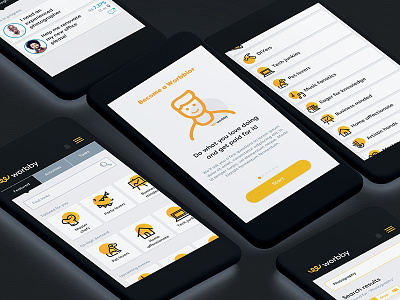 Worbby Web App UI Design - Service Provider Side app blue and yellow design mobile peer to peer ui ux web website worbby